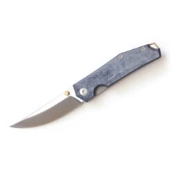 GiantMouse Knives ACE Clyde Folding Knife Blue Denim Micarta Handle 20CV Plain Edge Brass Backspacer/Thumb Stud Satin Finish
