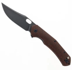GiantMouse Knives ACE Jutland Folding Knife Burlap Micarta Handle Vanadis 4E Plain Edge PVD Finish