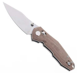 GiantMouse Knives ACE Nazca Folding Knife Natural Canvas Micarta Handle M390 Plain Edge Stonewash Finish