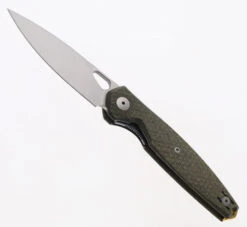 GiantMouse Knives ACE REO Folding Knife Green Canvas Micarta Handle Magnacut Plain Edge Satin Finish