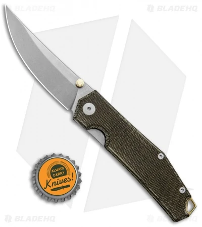 GiantMouse Vox/Anso ACE Clyde Liner Lock Knife Green Micarta/Brass (3" SW) 6 GiantMouse Vox/Anso ACE Clyde Liner Lock Knife Green Micarta/Brass (3" SW) - Image 4